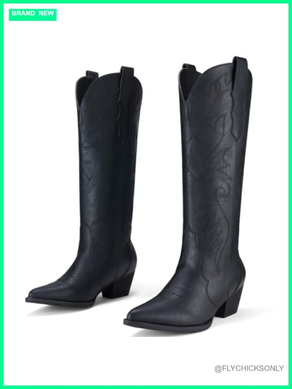 Women's Embroidered Knee-High Western Cowgirl Boots Chunky Heel Pointed Toe